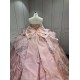 Mumuleo Rose Gold Ball Gown Floor-Length Quinceanera Dress Chapel Train Modern Satin Lace Print Natural Waist for Teenagers 2026