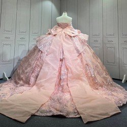 Mumuleo Rose Gold Ball Gown Floor-Length Quinceanera Dress Chapel Train Modern Satin Lace Print Natural Waist for Teenagers 2026