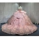 Mumuleo Rose Gold Ball Gown Floor-Length Quinceanera Dress Chapel Train Modern Satin Lace Print Natural Waist for Teenagers 2026
