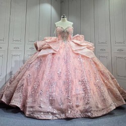 Mumuleo Rose Gold Ball Gown Floor-Length Quinceanera Dress Chapel Train Modern Satin Lace Print Natural Waist for Teenagers 2026