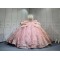 Mumuleo Rose Gold Ball Gown Floor-Length Quinceanera Dress Chapel Train Modern Satin Lace Print Natural Waist for Teenagers 2026