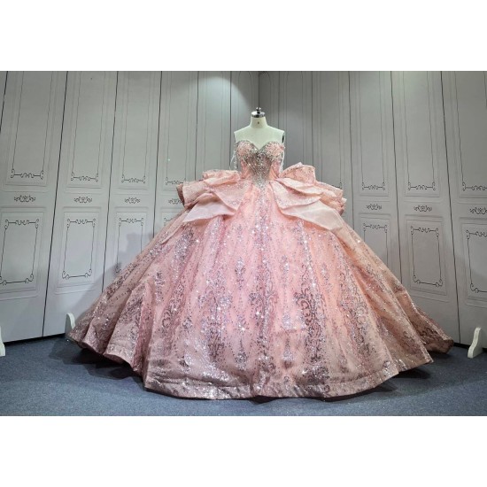 Mumuleo Rose Gold Ball Gown Floor-Length Quinceanera Dress Chapel Train Modern Satin Lace Print Natural Waist for Teenagers 2026