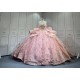 Mumuleo Rose Gold Ball Gown Floor-Length Quinceanera Dress Chapel Train Modern Satin Lace Print Natural Waist for Teenagers 2026