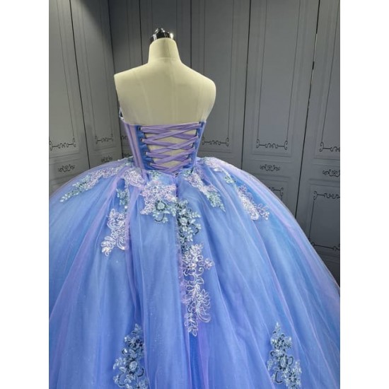 Mumuleo Periwinkle Ball Gown Floor-Length Quinceanera Dress Chapel Modern Satin Lace Print Natural Waist for Teenagers 2026