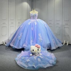 Mumuleo Periwinkle Ball Gown Floor-Length Quinceanera Dress Chapel Modern Satin Lace Print Natural Waist for Teenagers 2026