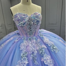 Mumuleo Periwinkle Ball Gown Floor-Length Quinceanera Dress Chapel Modern Satin Lace Print Natural Waist for Teenagers 2026