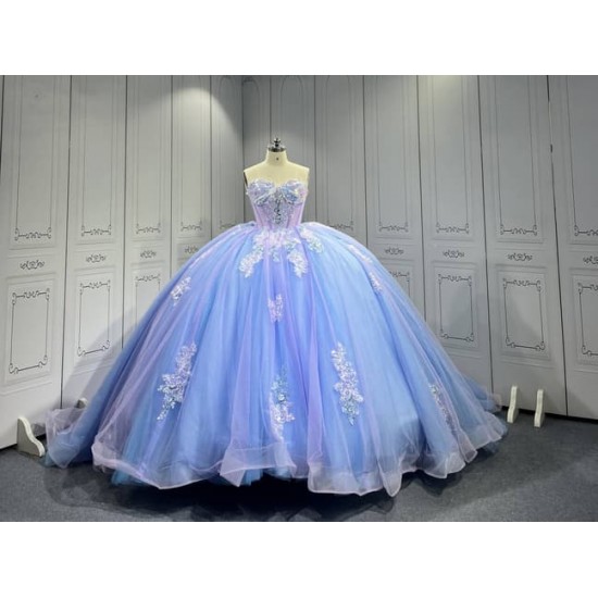 Mumuleo Periwinkle Ball Gown Floor-Length Quinceanera Dress Chapel Modern Satin Lace Print Natural Waist for Teenagers 2026