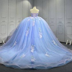 Mumuleo Periwinkle Ball Gown Floor-Length Quinceanera Dress Chapel Modern Satin Lace Print Natural Waist for Teenagers 2026