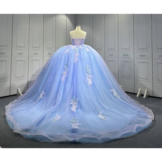 Mumuleo Periwinkle Ball Gown Floor-Length Quinceanera Dress Chapel Modern Satin Lace Print Natural Waist for Teenagers 2026