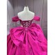 Mumuleo Fuchsia Quinceanera Ball Gown Floor-Length Modern Lace Chapel Train Teenagers Natural Waist Satin Dress 2026