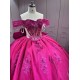 Mumuleo Fuchsia Quinceanera Ball Gown Floor-Length Modern Lace Chapel Train Teenagers Natural Waist Satin Dress 2026