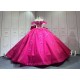 Mumuleo Fuchsia Quinceanera Ball Gown Floor-Length Modern Lace Chapel Train Teenagers Natural Waist Satin Dress 2026