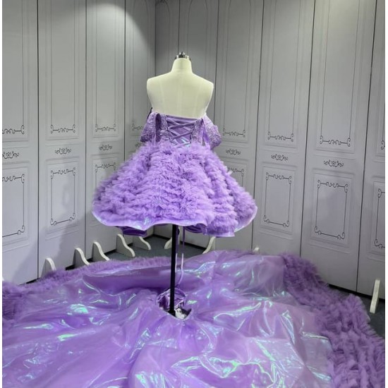 Mumuleo Two in One Lavender Floor-Length Ball Gown Quinceanera Dress Chapel Train Modern Satin Lace Print for Teenagers 2026