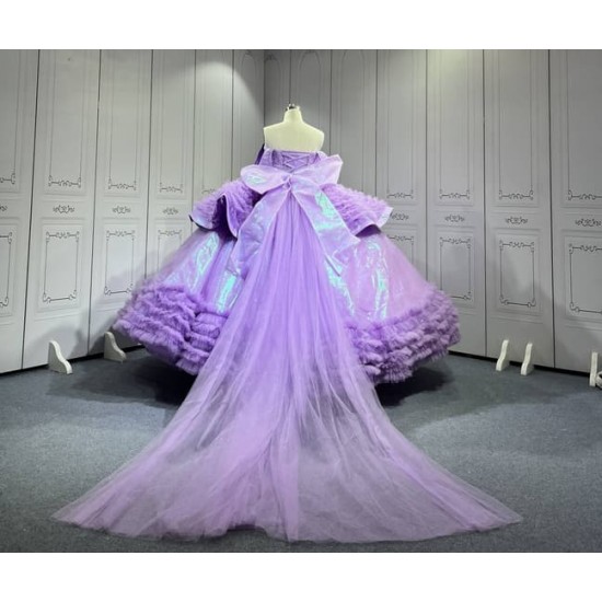 Mumuleo Two in One Lavender Floor-Length Ball Gown Quinceanera Dress Chapel Train Modern Satin Lace Print for Teenagers 2026