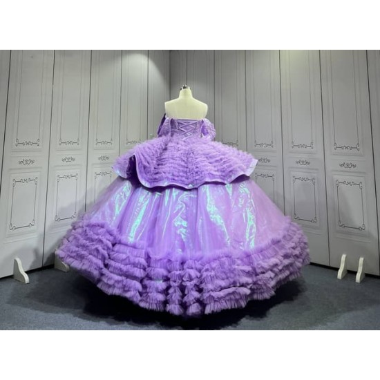 Mumuleo Two in One Lavender Floor-Length Ball Gown Quinceanera Dress Chapel Train Modern Satin Lace Print for Teenagers 2026