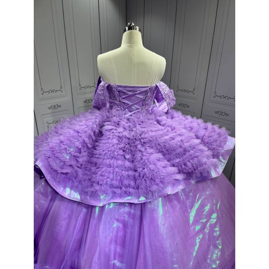 Mumuleo Two in One Lavender Floor-Length Ball Gown Quinceanera Dress Chapel Train Modern Satin Lace Print for Teenagers 2026