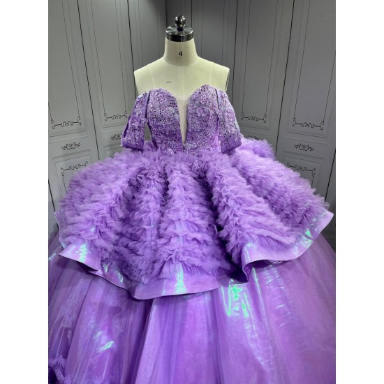 Mumuleo Two in One Lavender Floor-Length Ball Gown Quinceanera Dress Chapel Train Modern Satin Lace Print for Teenagers 2026