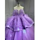 Mumuleo Two in One Lavender Floor-Length Ball Gown Quinceanera Dress Chapel Train Modern Satin Lace Print for Teenagers 2026