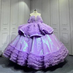 Mumuleo Two in One Lavender Floor-Length Ball Gown Quinceanera Dress Chapel Train Modern Satin Lace Print for Teenagers 2026