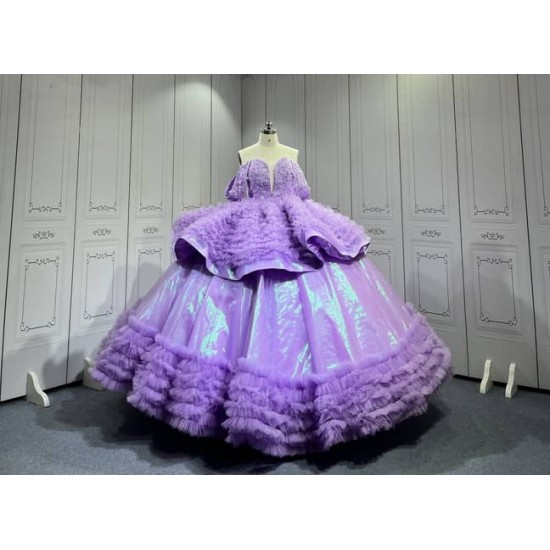 Mumuleo Two in One Lavender Floor-Length Ball Gown Quinceanera Dress Chapel Train Modern Satin Lace Print for Teenagers 2026