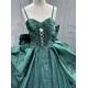 Mumuleo Emerald Green Floor-Length Ball Gown Quinceanera Dress with Chapel Train Modern Satin Lace Print 2026