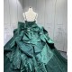 Mumuleo Emerald Green Floor-Length Ball Gown Quinceanera Dress with Chapel Train Modern Satin Lace Print 2026