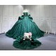 Mumuleo Emerald Green Floor-Length Ball Gown Quinceanera Dress with Chapel Train Modern Satin Lace Print 2026