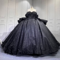Mumuleo Black Quinceanera Ball Gown Floor-Length Modern Satin Chapel Train Lace Natural Waist Dress 2026