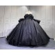Mumuleo Black Quinceanera Ball Gown Floor-Length Modern Satin Chapel Train Lace Natural Waist Dress 2026