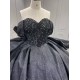 Mumuleo Black Quinceanera Ball Gown Floor-Length Modern Satin Chapel Train Lace Natural Waist Dress 2026