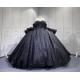 Mumuleo Black Quinceanera Ball Gown Floor-Length Modern Satin Chapel Train Lace Natural Waist Dress 2026