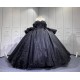 Mumuleo Black Quinceanera Ball Gown Floor-Length Modern Satin Chapel Train Lace Natural Waist Dress 2026