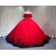 Mumuleo Red with Black Candy Color Quinceanera Ball Gown Floor-Length Satin Dress 2026 Detachable Train