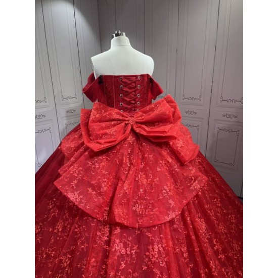 Mumuleo Red with Black Candy Color Quinceanera Ball Gown Floor-Length Satin Dress 2026 Detachable Train
