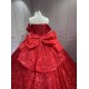 Mumuleo Red with Black Candy Color Quinceanera Ball Gown Floor-Length Satin Dress 2026 Detachable Train