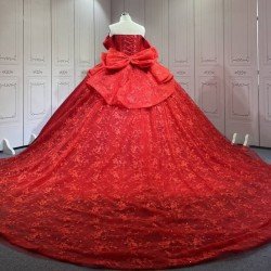 Mumuleo Red with Black Candy Color Quinceanera Ball Gown Floor-Length Satin Dress 2026 Detachable Train