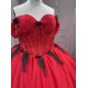 Mumuleo Red with Black Candy Color Quinceanera Ball Gown Floor-Length Satin Dress 2026 Detachable Train