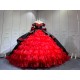 Mumuleo Modern Ball Gown Floor-Length Chapel Train Satin Print Knitted Black and Red Mexican Quinceanera Dress 2026