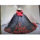Mumuleo Modern Ball Gown Floor-Length Chapel Train Satin Print Knitted Black and Red Mexican Quinceanera Dress 2026