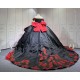 Mumuleo Modern Ball Gown Floor-Length Chapel Train Satin Print Knitted Black and Red Mexican Quinceanera Dress 2026