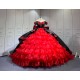 Mumuleo Modern Ball Gown Floor-Length Chapel Train Satin Print Knitted Black and Red Mexican Quinceanera Dress 2026