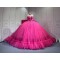 Mumuleo Fuchsia Quinceanera Ball Gown Dress Sweetheart Neckline Off-The-Shoulder Sleeves Appliqued Vestidos De Fiesta