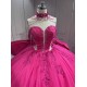 Mumuleo Fuchsia Quinceanera Ball Gown Dress Sweetheart Neckline Off-The-Shoulder Sleeves Appliqued Vestidos De Fiesta