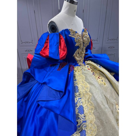 Mumuleo Snow White Inspired Quinceanera Ball Gown Floor-Length Chapel Train Modern Satin Print Lace Dress 2026