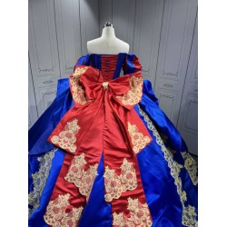Mumuleo Snow White Inspired Quinceanera Ball Gown Floor-Length Chapel Train Modern Satin Print Lace Dress 2026