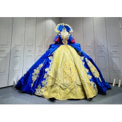 Mumuleo Snow White Inspired Quinceanera Ball Gown Floor-Length Chapel Train Modern Satin Print Lace Dress 2026