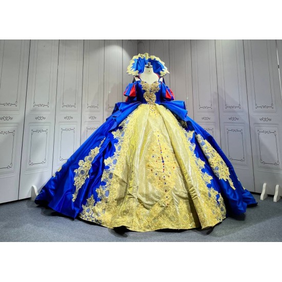 Mumuleo Snow White Inspired Quinceanera Ball Gown Floor-Length Chapel Train Modern Satin Print Lace Dress 2026