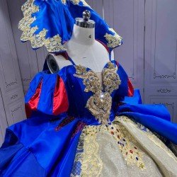 Mumuleo Snow White Inspired Quinceanera Ball Gown Floor-Length Chapel Train Modern Satin Print Lace Dress 2026