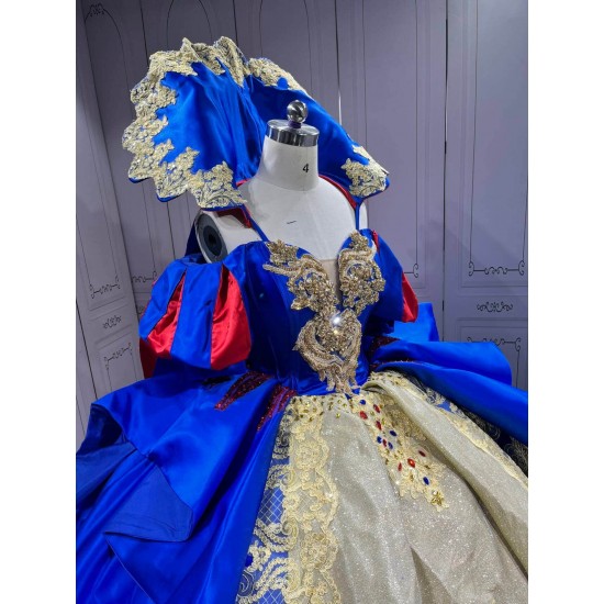 Mumuleo Snow White Inspired Quinceanera Ball Gown Floor-Length Chapel Train Modern Satin Print Lace Dress 2026