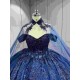 Mumuleo Navy Blue Sweetheart Floor-Length Ball Gown Quinceanera Dress with Cape Royal Train 2026